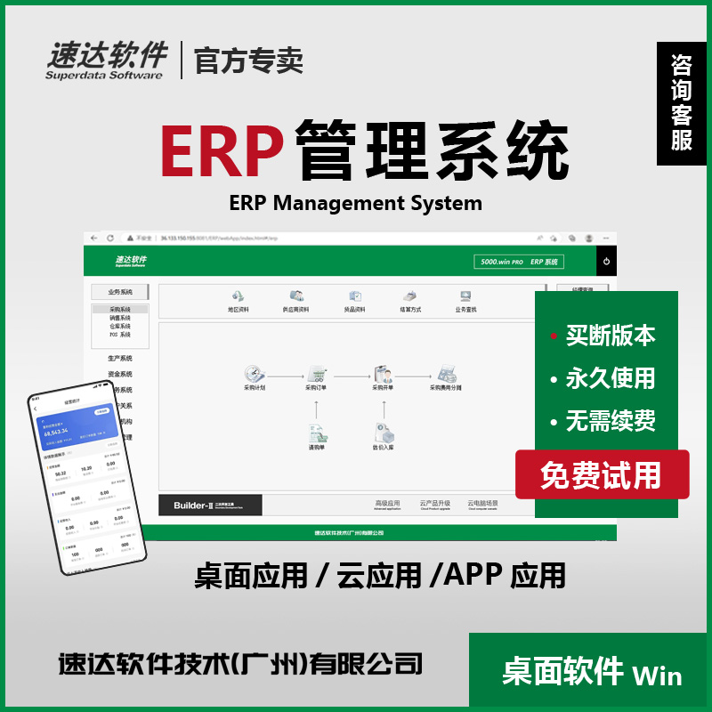 速达ERP软件销售出库入库网店财务仓库打单5000.win PRO