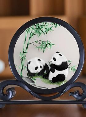 苏绣双面绣摆台工艺品如意礼品古风手工刺绣摆件小屏风送老外礼物