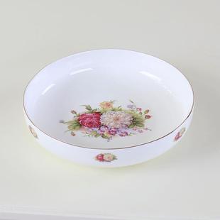 窝盘8寸10英寸深菜碟子陶瓷大饭盘饺子盘 唐山骨质瓷餐具金边欧式