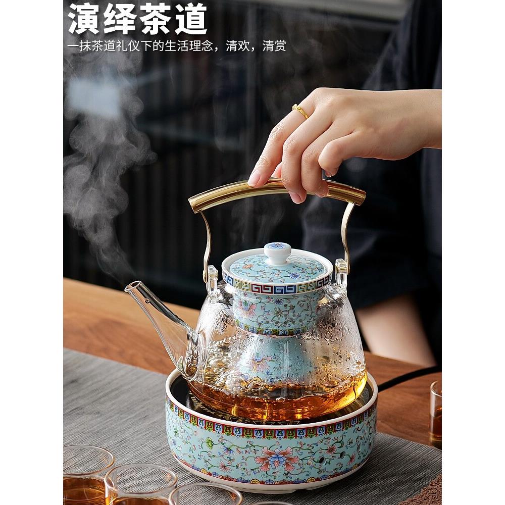 电陶炉煮茶器玻璃耐高温壶烧水壶家用蒸汽煮茶炉网红茶具防水耐热