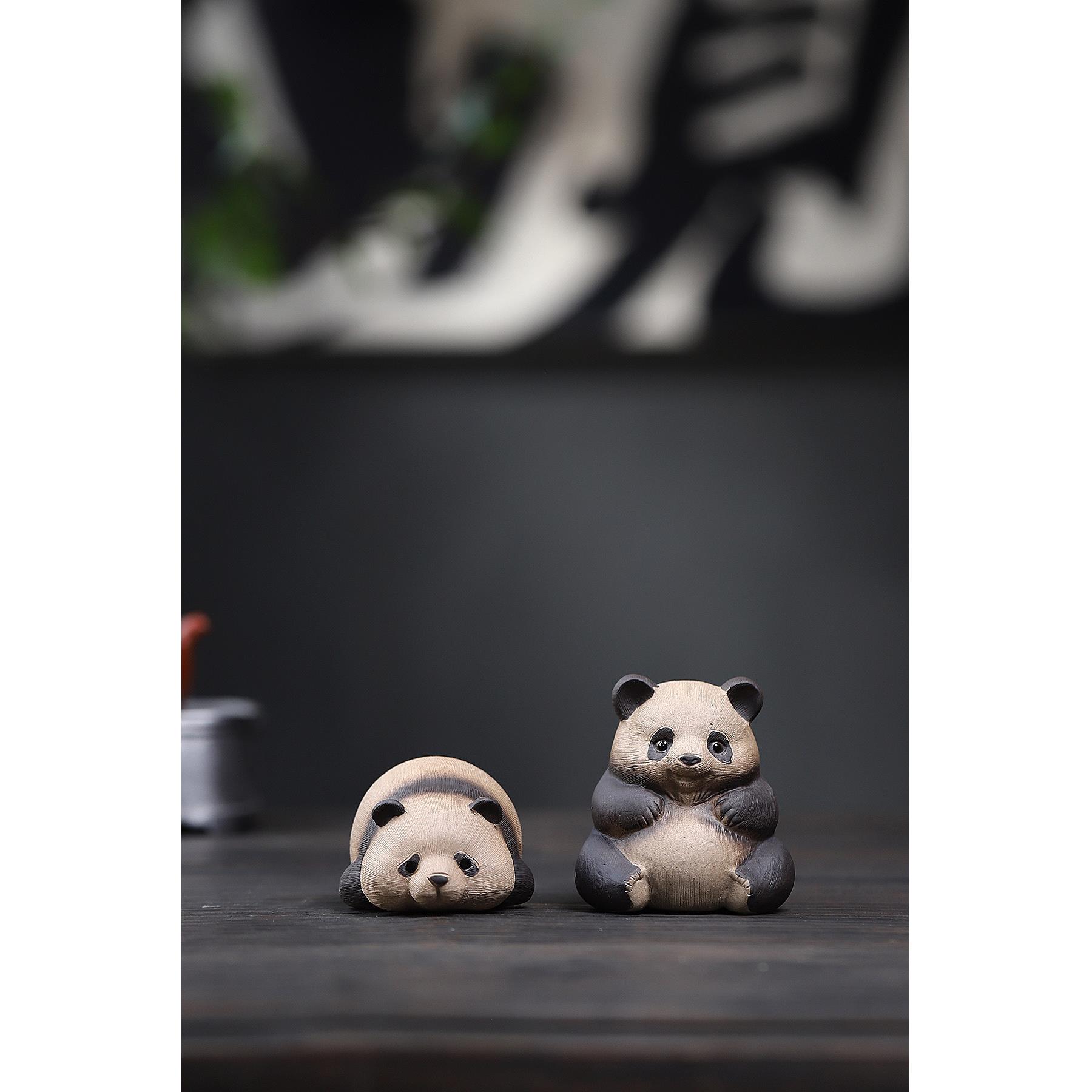 宜兴紫砂茶宠摆件【憨憨熊猫】可爱熊猫茶宠摆件茶玩茶具配件