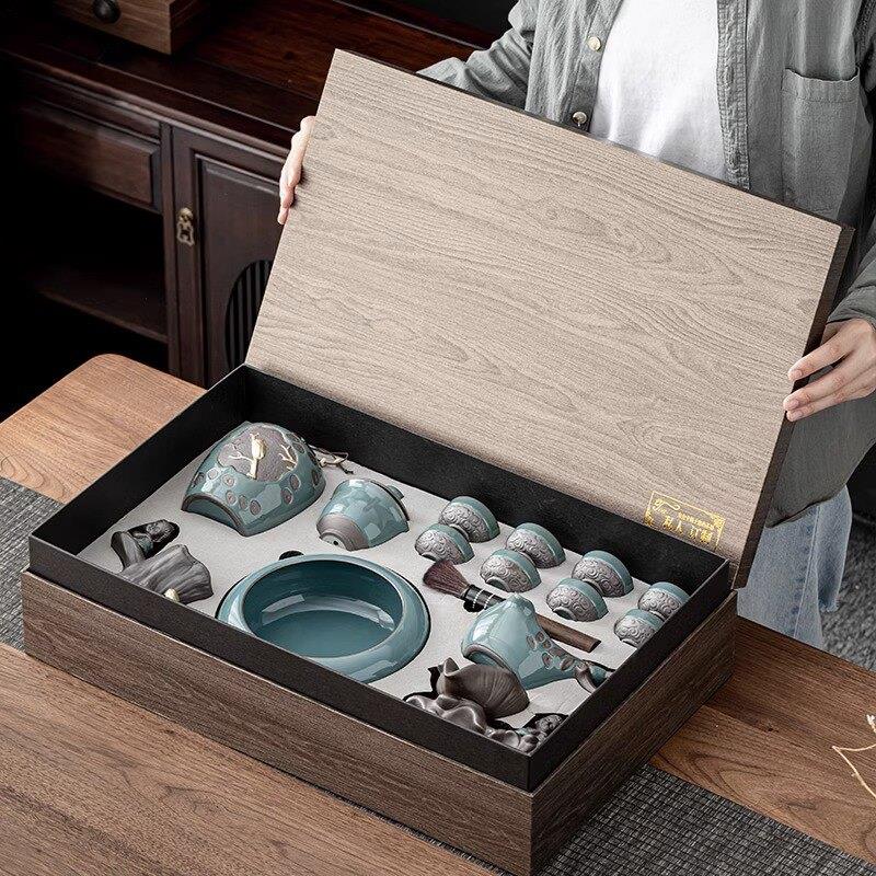 中式哥窑茶具套组家用办公室陶瓷半自动懒人功夫泡茶壶杯高档礼盒