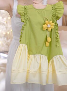 2025夏款女孩公主裙女小童拼接无袖棉布连衣裙立体太阳花背心