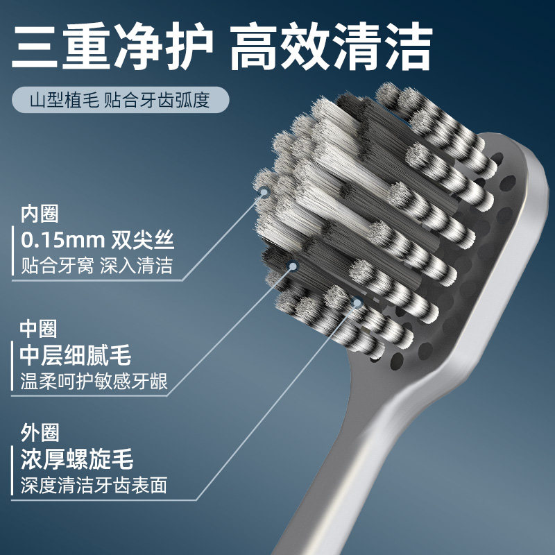 山型凸面成人牙刷男士专用中硬毛