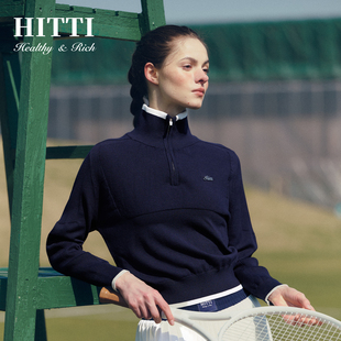 Hitti新款 网球高尔夫老钱风高领套头卫衣 运动休闲半拉链肌理毛衫