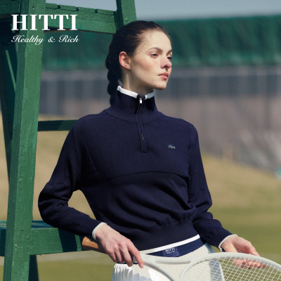 Hitti新款运动休闲半拉链肌理毛衫网球高尔夫老钱风高领套头卫衣