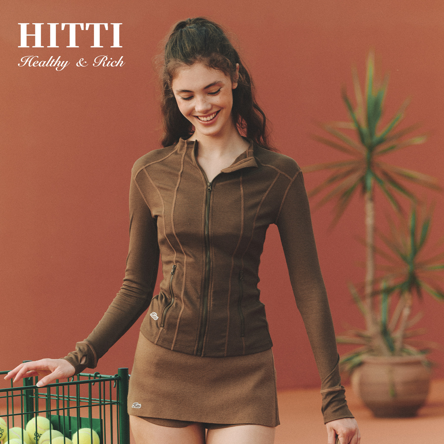 Hitti2025早秋立领针织开衫老钱风网球高尔夫运动修身外套女