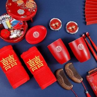 家用红盆 新娘陪嫁婚庆用品大全盆子一对喜盆结婚脸盆洗漱套装