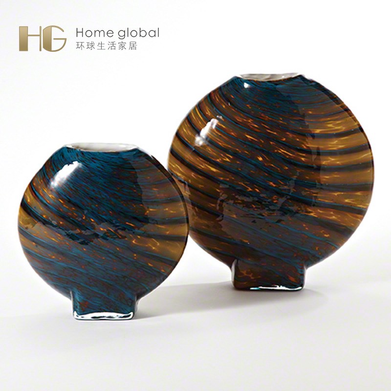 轻奢软装设计陶瓷摆件金色漩涡玻璃花瓶样板房桌面创意干花装饰品