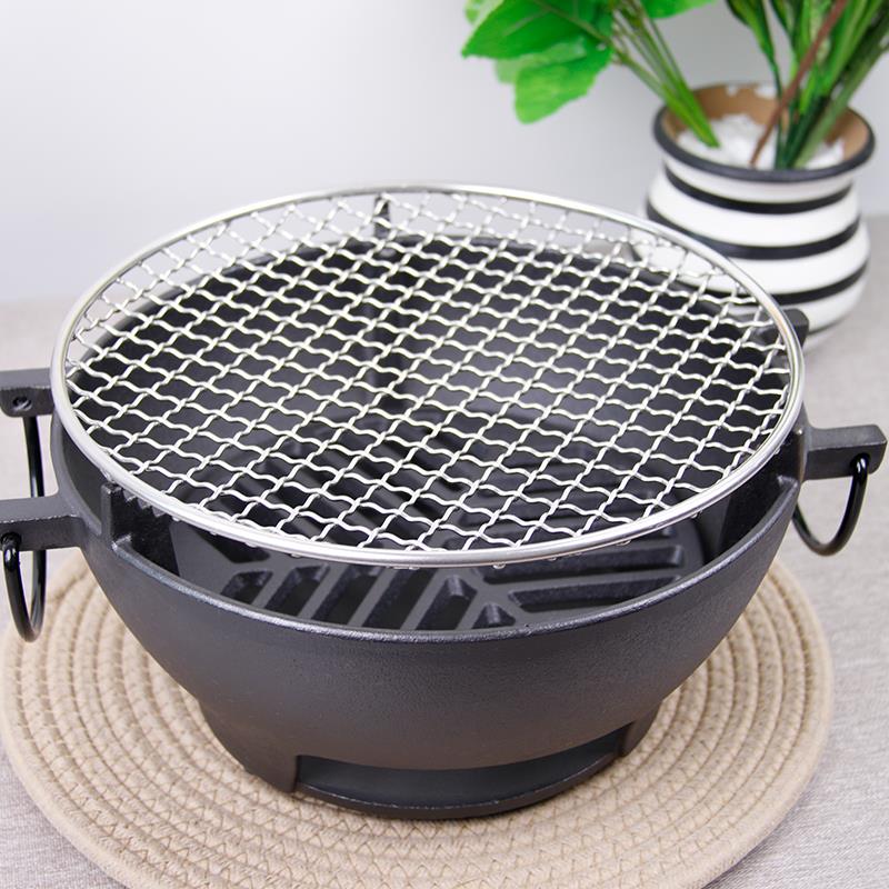 户外烧烤围炉煮茶铸铁烧烤炉家用圆形露营木炭火烤盘加厚铁板烤肉