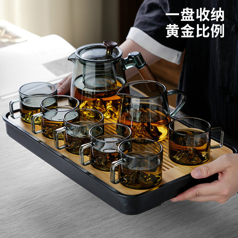 大容量玻璃茶具套装家用煮茶泡茶茶盘喝茶杯子待客办公室轻奢高档