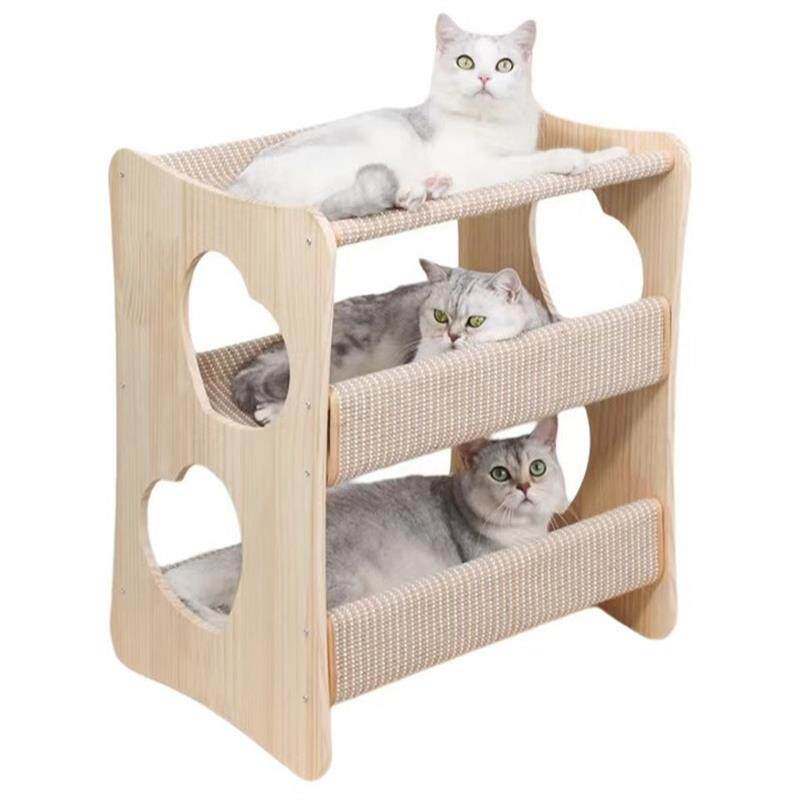 猫窝上下三层猫抓板一体剑麻垫耐磨猫床三层床实木多层板床木质