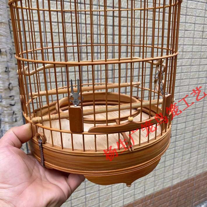 广式波笼竹制鸟笼适用绣眼鸟小黑白笼金青笼老竹水滴脚鸟笼
