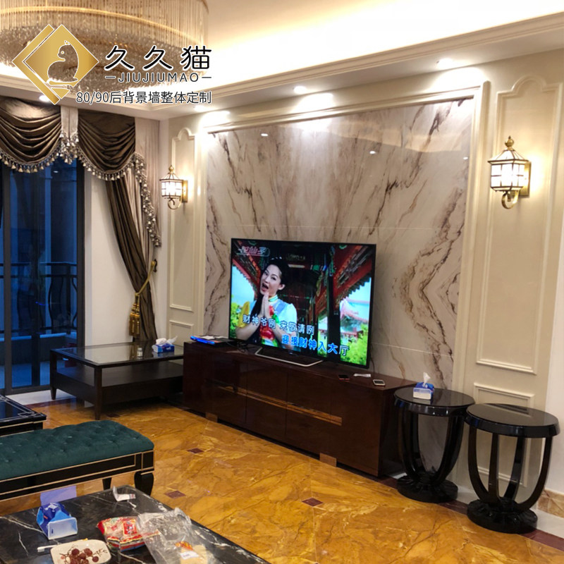 北欧瓷砖背景墙别墅欧式复式护墙板轻奢岩板电视墙罗马柱大理石材
