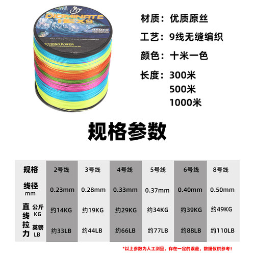 大力马9编300米鱼线500米深海船钓鱼线1000米强悍拉力柔顺PE线