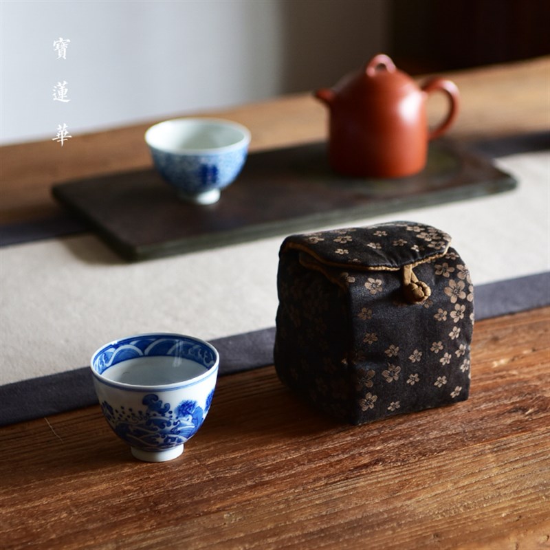 手工香云纱个人杯袋 真蚕丝主人杯布袋 中式收纳茶杯包旅行茶具包