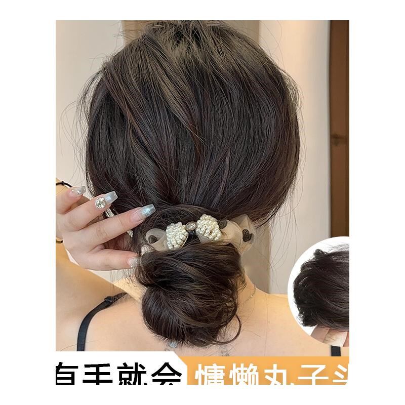 真发丸子头蓬松假发发圈女 自然低丸子新娘后脑勺盘发花苞头发包