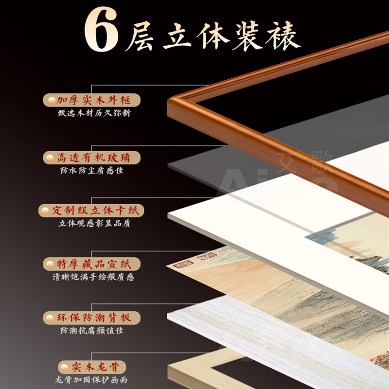 齐白石新中式客厅沙发背景墙挂画国画三连荷花水墨画装饰画三联画