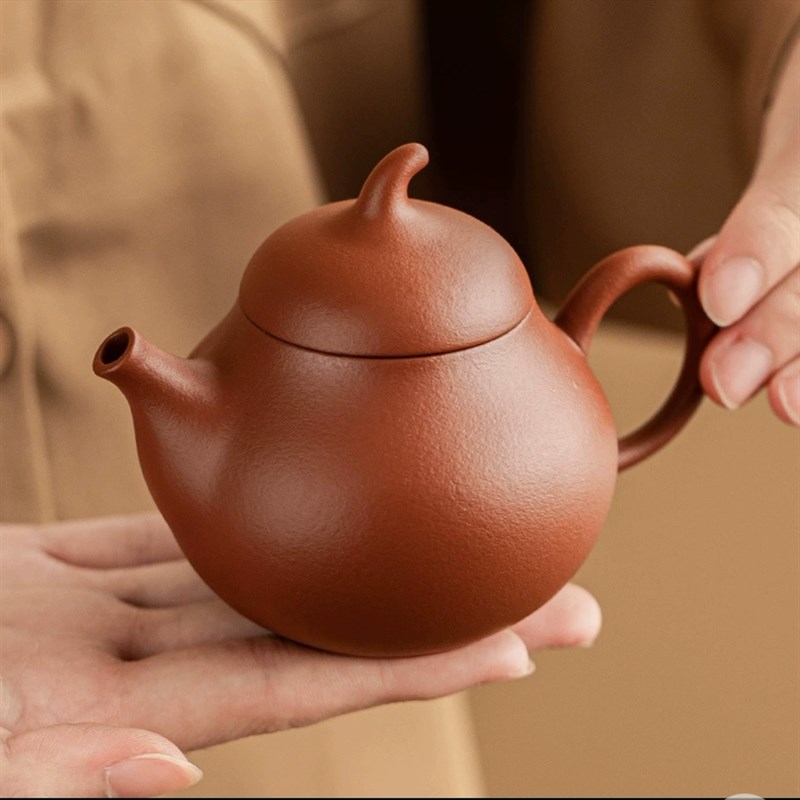 朱泥梨壶紫砂壶纯手工宜兴大红袍茶壶功夫茶具手拉壶家用单壶小号
