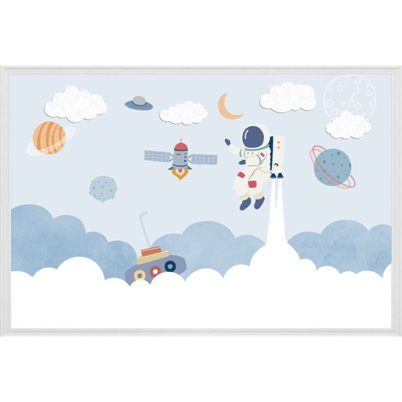 儿童房壁纸男孩卡通星空动漫墙布太空星球主题墙纸宇航员定制壁布