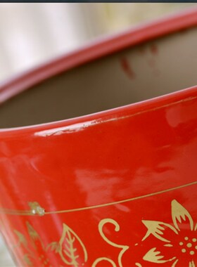 室外超大号特大号花盆陶瓷落地红色栽树盆深盆细高高筒高款大盆高