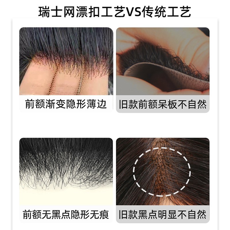 瑞士网透气假发男士大背头全递针头顶补发前额发际线隐形无痕定制