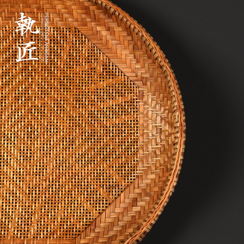 执匠精作大漆竹编簸箕菜篮米筛圆形竹筛子家用晾晒有孔竹筐晾晒筐