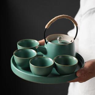 茶具套装 古禹日式 家用一壶四杯便携旅行简约功夫茶具陶瓷茶盘小套