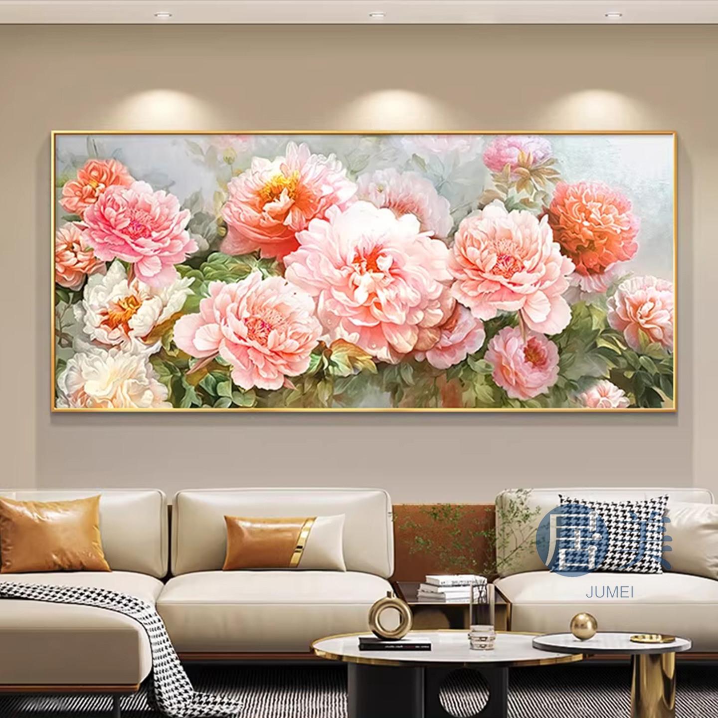 花开富贵牡丹花图客厅装饰画轻奢高级感沙发背景墙面挂画新款壁画