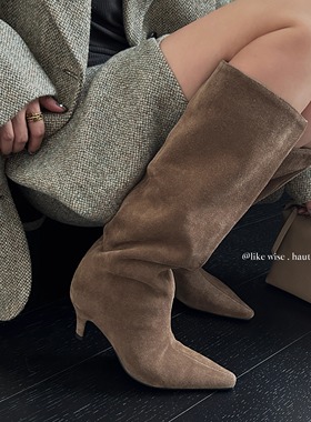 LIKE WISE HAUTE · 6cm尖头小猫跟法式复古百搭微宽筒高跟长靴