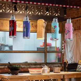 覆古怀旧热水瓶吊灯市井风竹编水壶饭厅吧台火锅店酒吧店铺商用灯