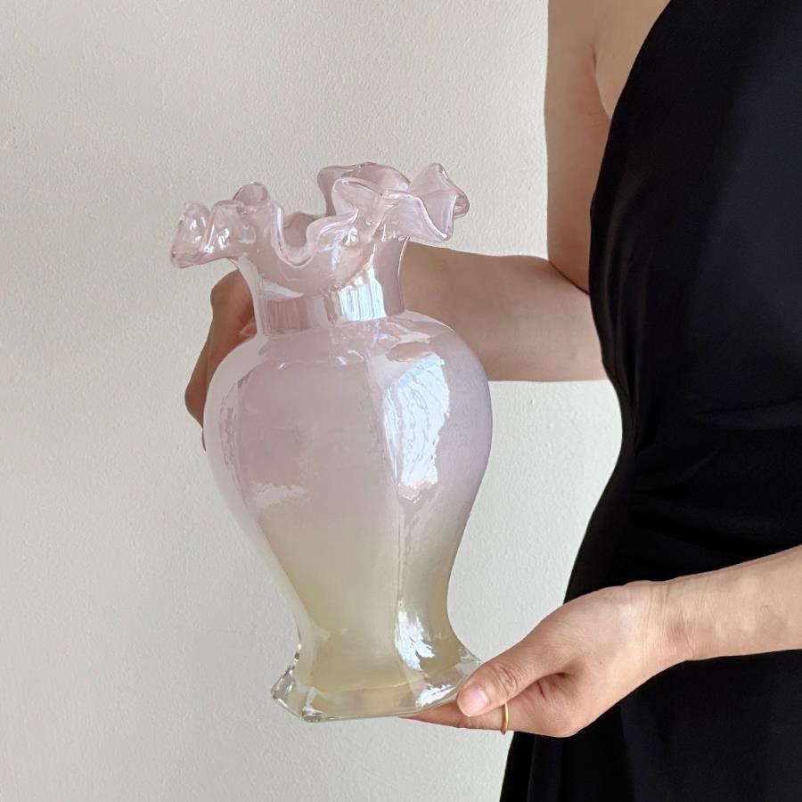 琉璃花瓶轻奢高级感法式玻璃客厅插花桌面摆件软装饰品拍照道具