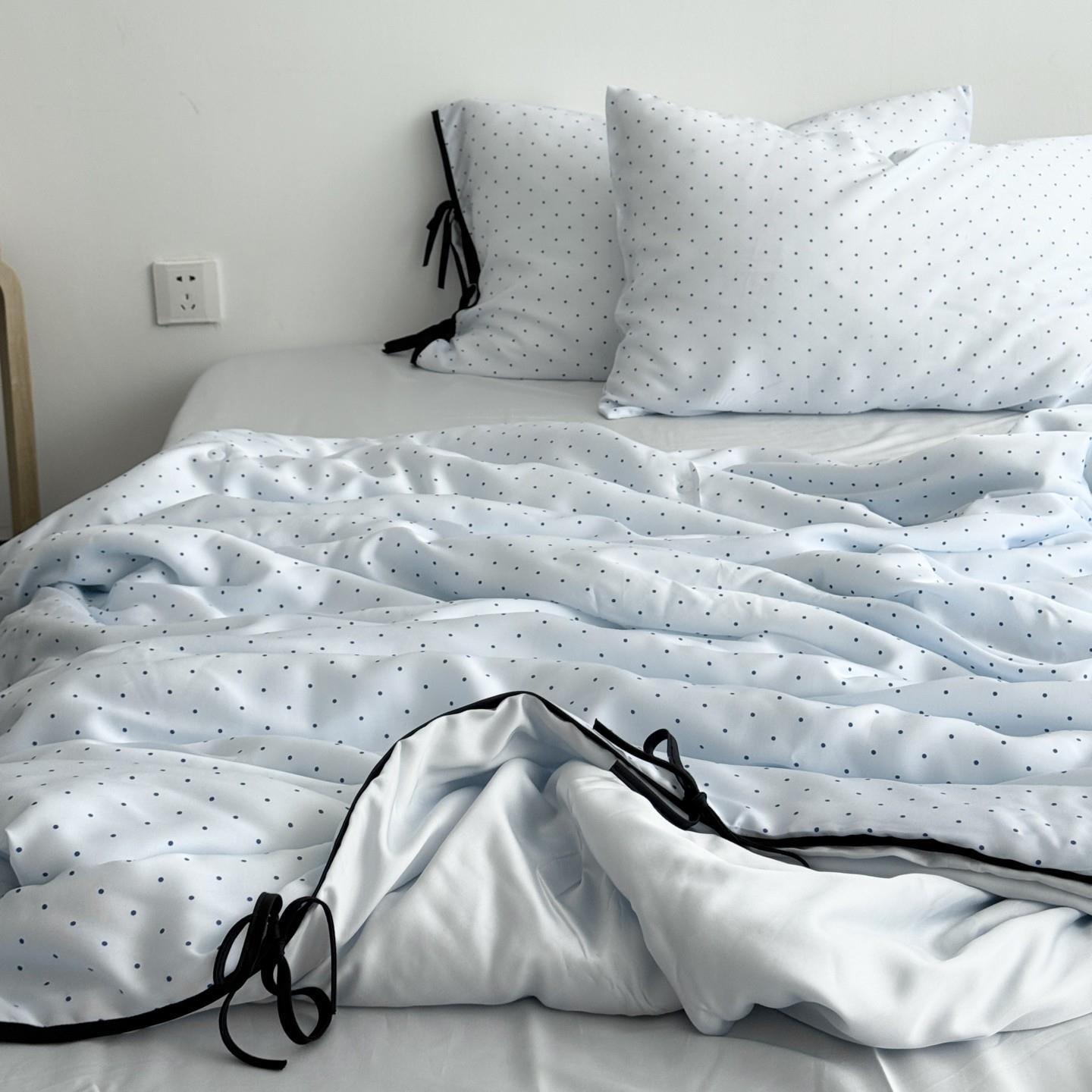 Layman蓝色波点夏季60s天丝夏凉被四件套莱赛尔空调薄被子可机洗