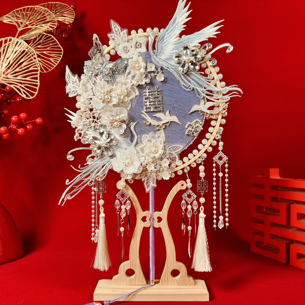 结婚团扇秀禾diy材料扇子婚扇婚礼新娘出嫁手工成品喜扇中式高级