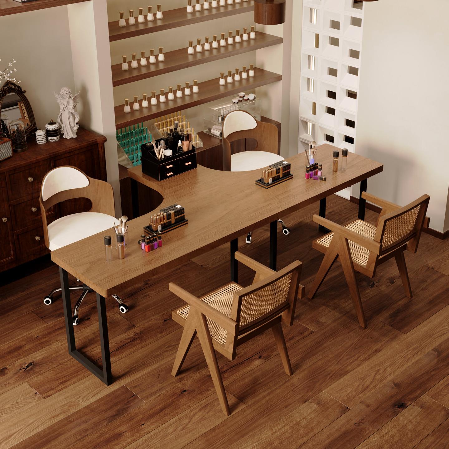 覆古美甲桌椅套装新款实木单双人美甲台美甲店专用L型转角美甲桌