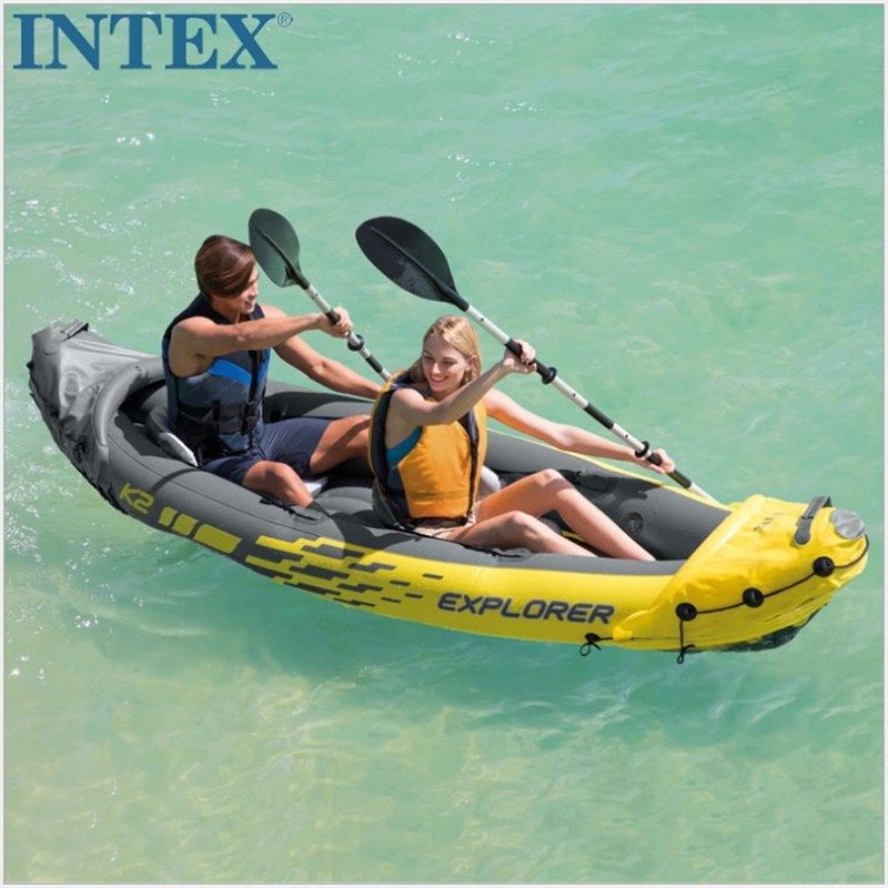 INTEX68307充气船橡皮划艇舟漂流船桨气泵新款双人冲锋