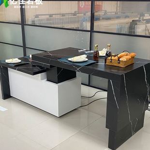 端智能可伸缩升降岩板岛台餐桌轻奢厨房家用多功能收纳柜操作台