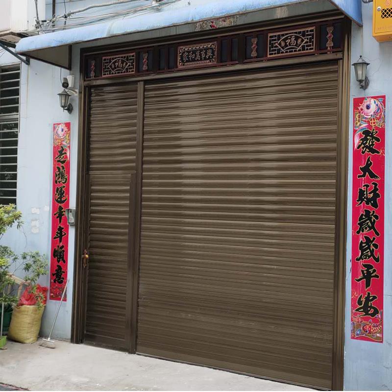 旗风卷帘门电动自动遥控器香槟色双层铝合金车库防盗进户门卷闸门