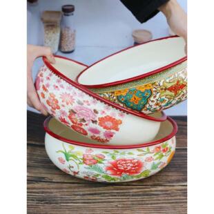 加厚珐琅搪瓷汤盆元宝盆老式洋瓷水煮鱼盆和面盆铁瓷搅拌饺子馅盆