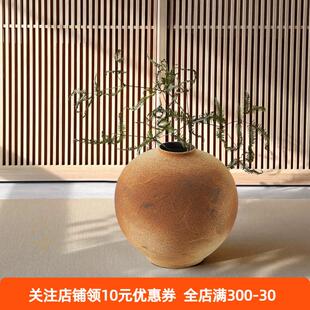 宋代美学中古日式侘寂覆古粗陶陶瓷陶罐大花瓶圆花器落地软装摆件