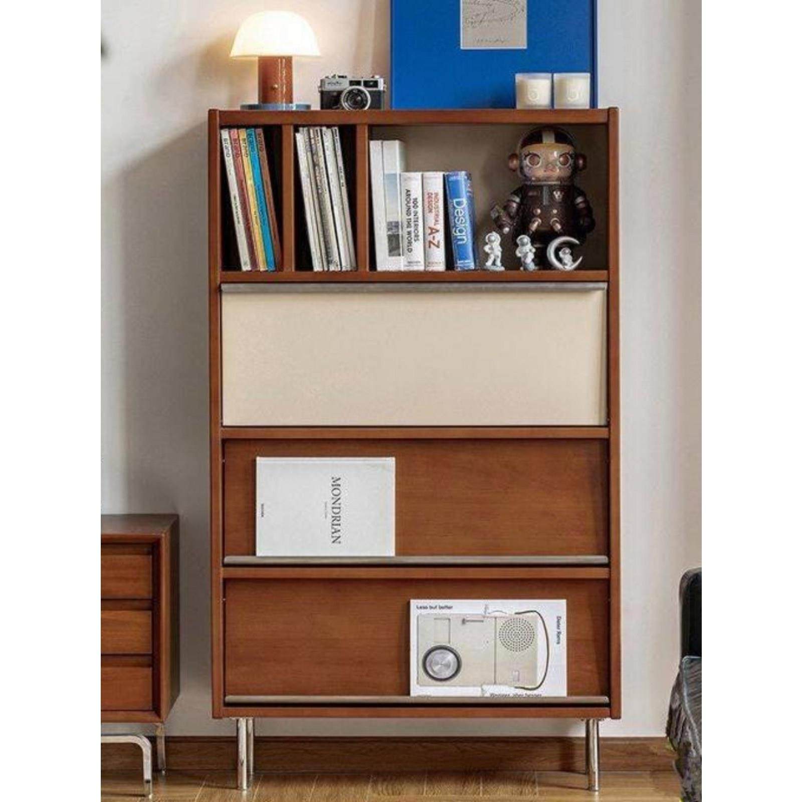 覆古实木书柜北欧抽屉柜储物柜客厅翻转门储物柜日式中世纪沙发侧