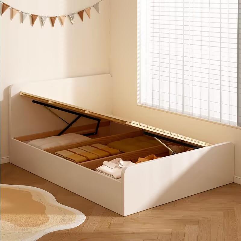 全实木收纳床简约现代儿童床落地式轻奢床液压储物床白色小户型