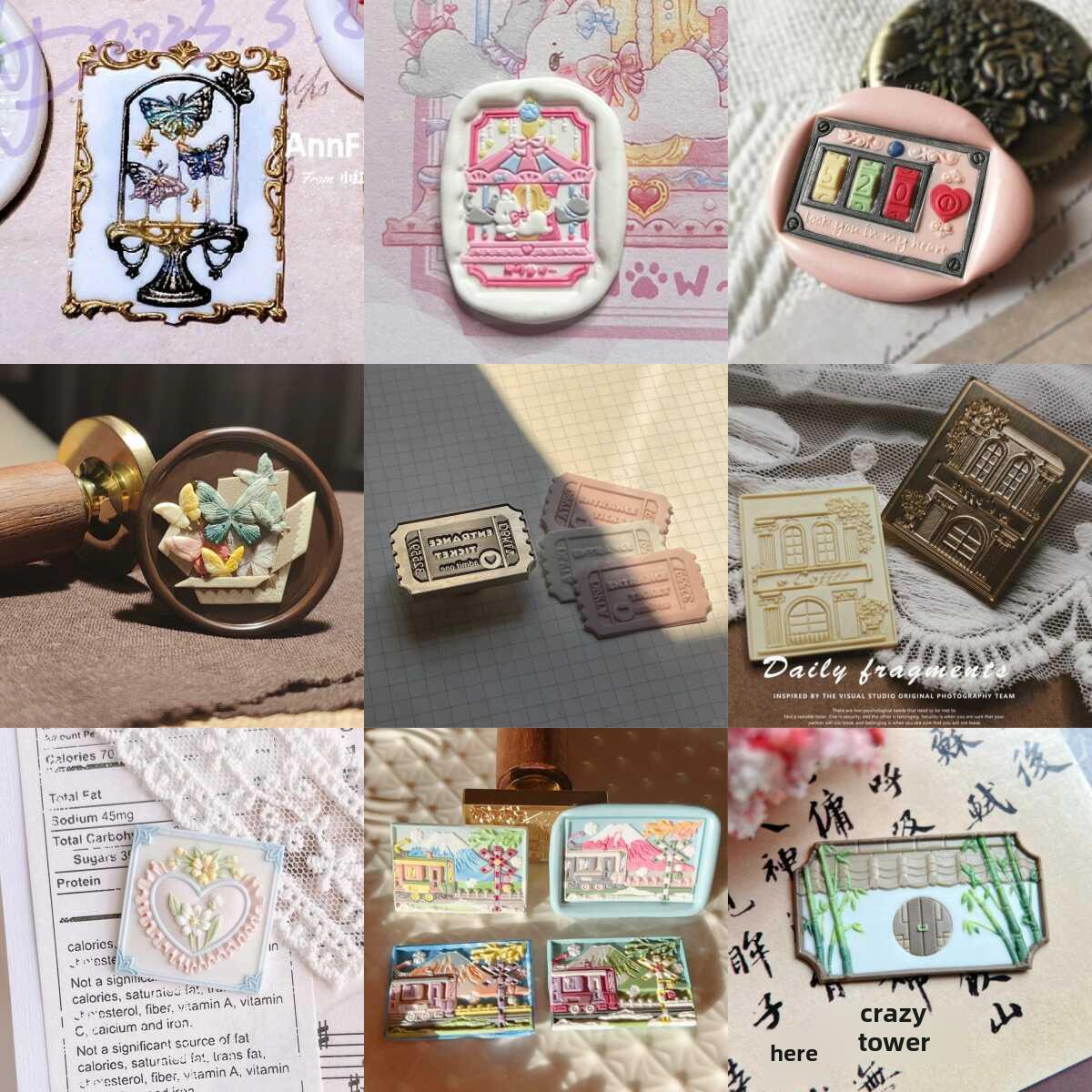 火漆章头折纸邮票蝴蝶动物浮雕印章雪花旋转木马5D浮雕枕头铜头