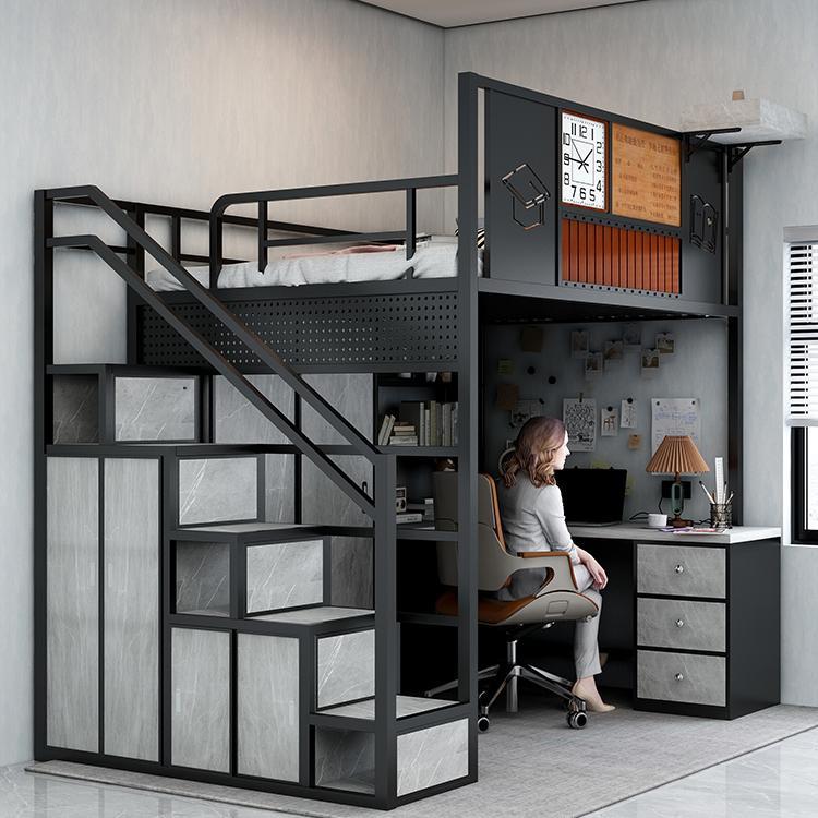 小户型高架床上床下桌下空组合衣柜床书桌一体架子床交错式儿童床