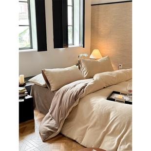 绒绒暖意~冬季加厚保暖牛奶绒四件套简约撞色被套床单床笠三件套