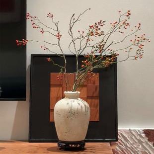 侘寂风粗陶花瓶 高级感轻奢风家居酒店陶瓶摆件 客厅插花装 饰品