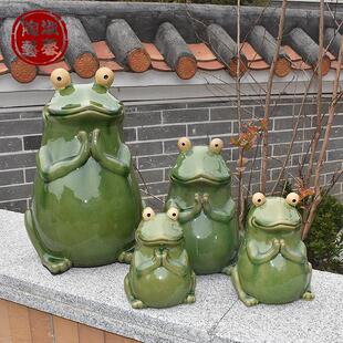 现代中式家居创意陶瓷动物摆件禅意可爱青蛙桌面摆饰客厅招财求子