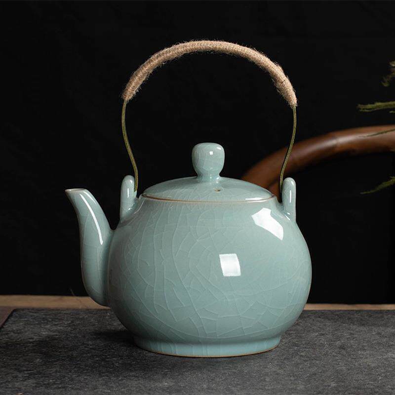 陶瓷茶壶泡茶家用大容量单壶茶水分离提梁壶龙泉哥窑中式青瓷茶具