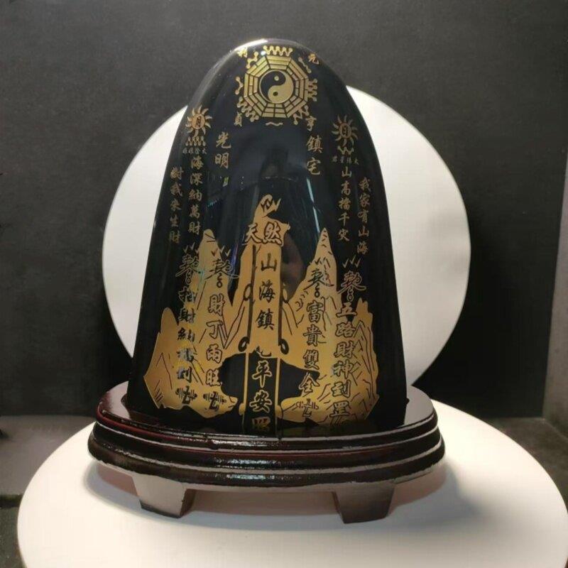 天然黑曜石金银曜石泰山石山海镇摆件关公像家宅平安入门玄关客厅