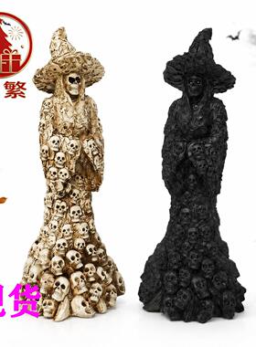 热销万圣节新品骷髅女巫像